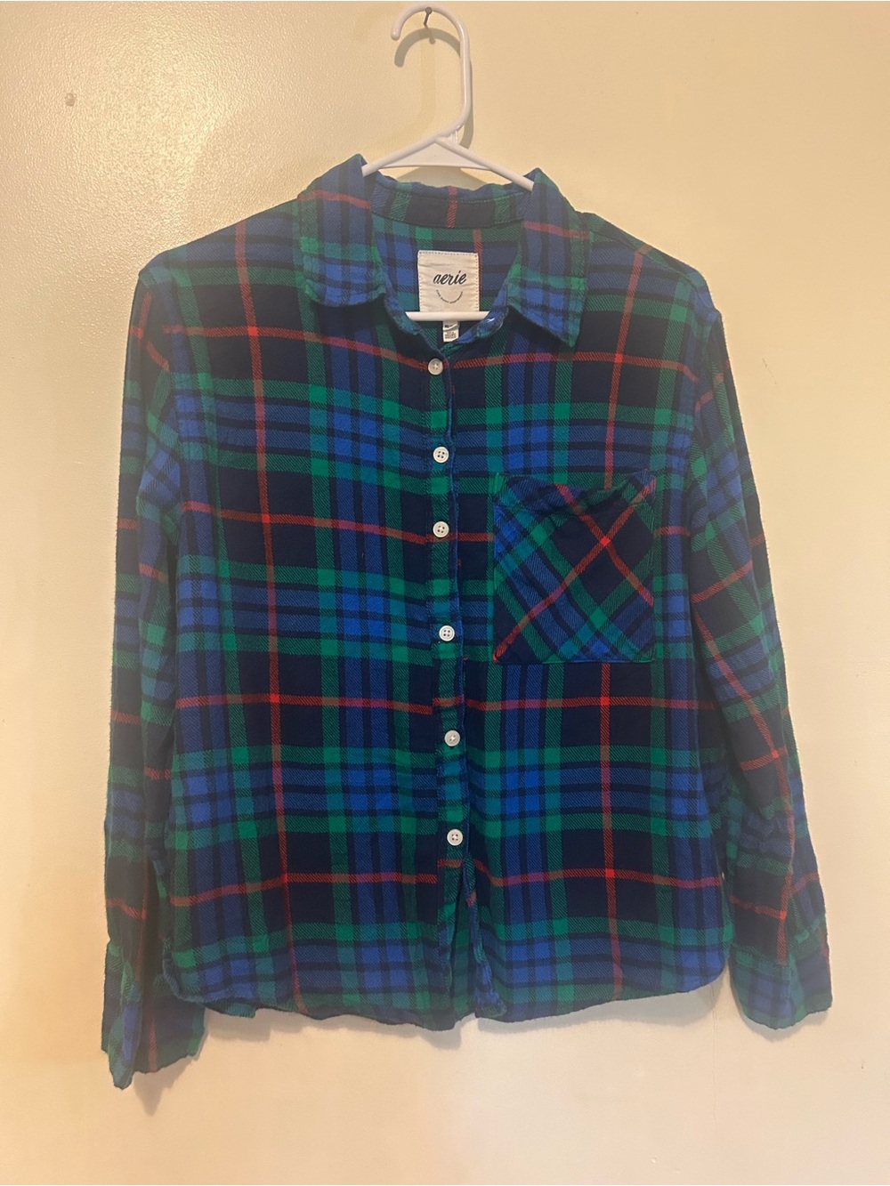aerie Blue, Green & Red Plaid Button-Up Pajama Top Sz XS NWOT